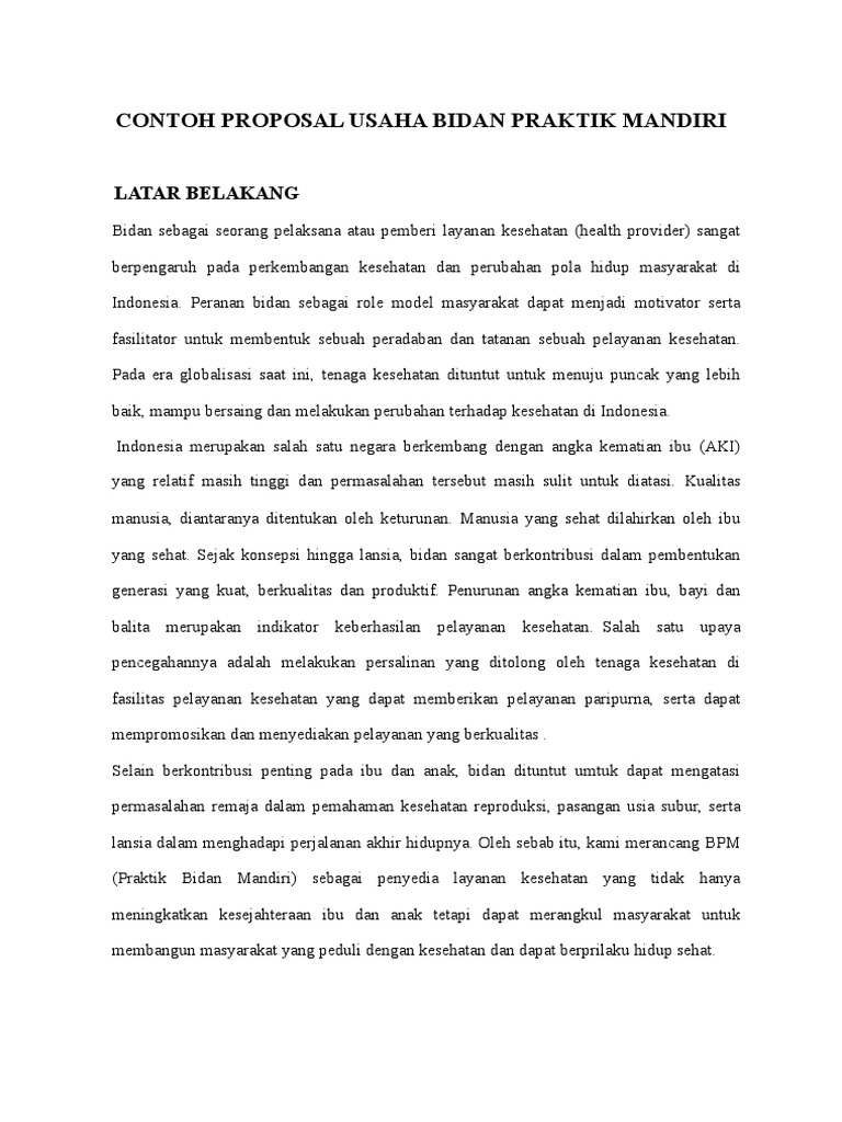 Contoh Proposal Usaha Bidan Praktik Mandiri