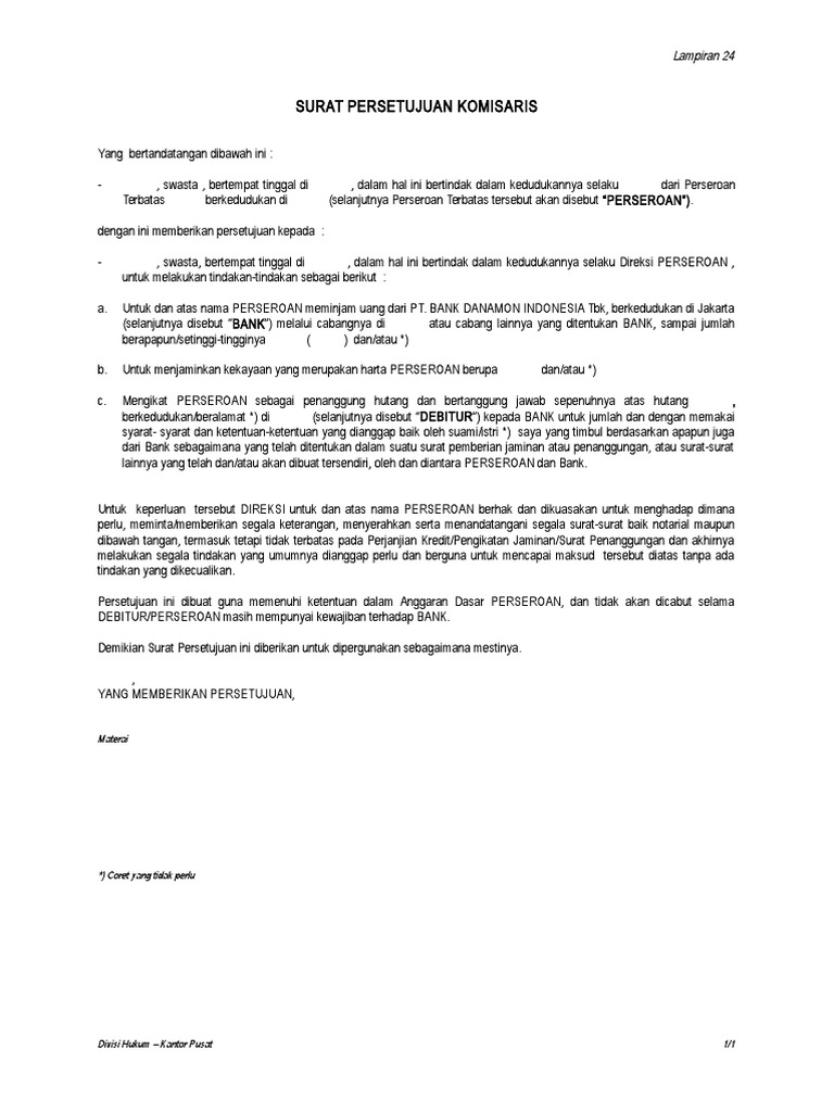 Lampiran 24 Surat Persetujuan Komisaris