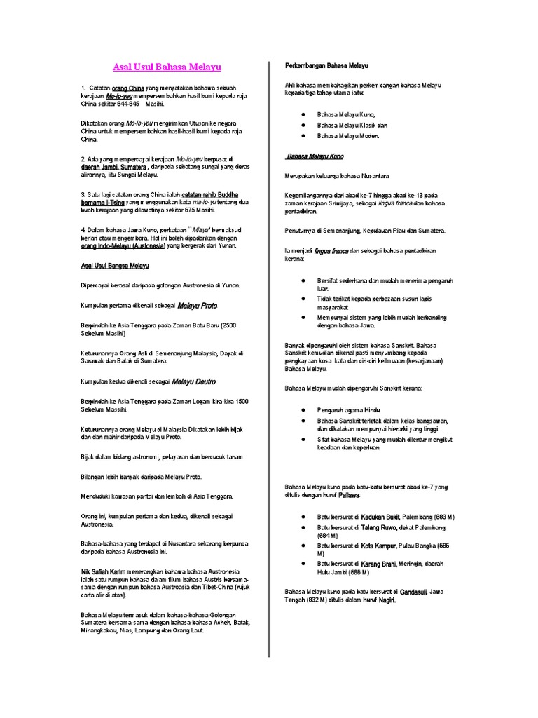 Asal Usul Bahasa Melayu Pdf
