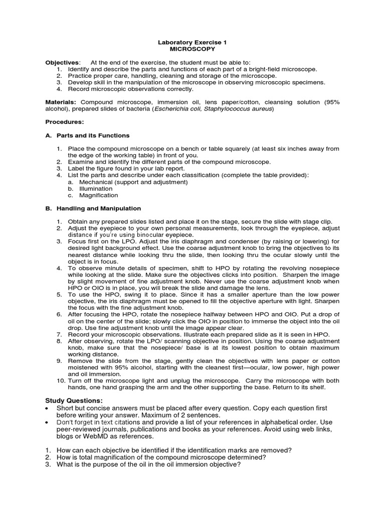 Bio 120.1 Exercise 1 - Micros PDF | PDF | Glass Applications | Optics