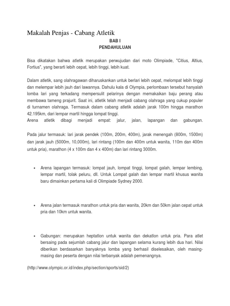 Makalah Penjas Atletik