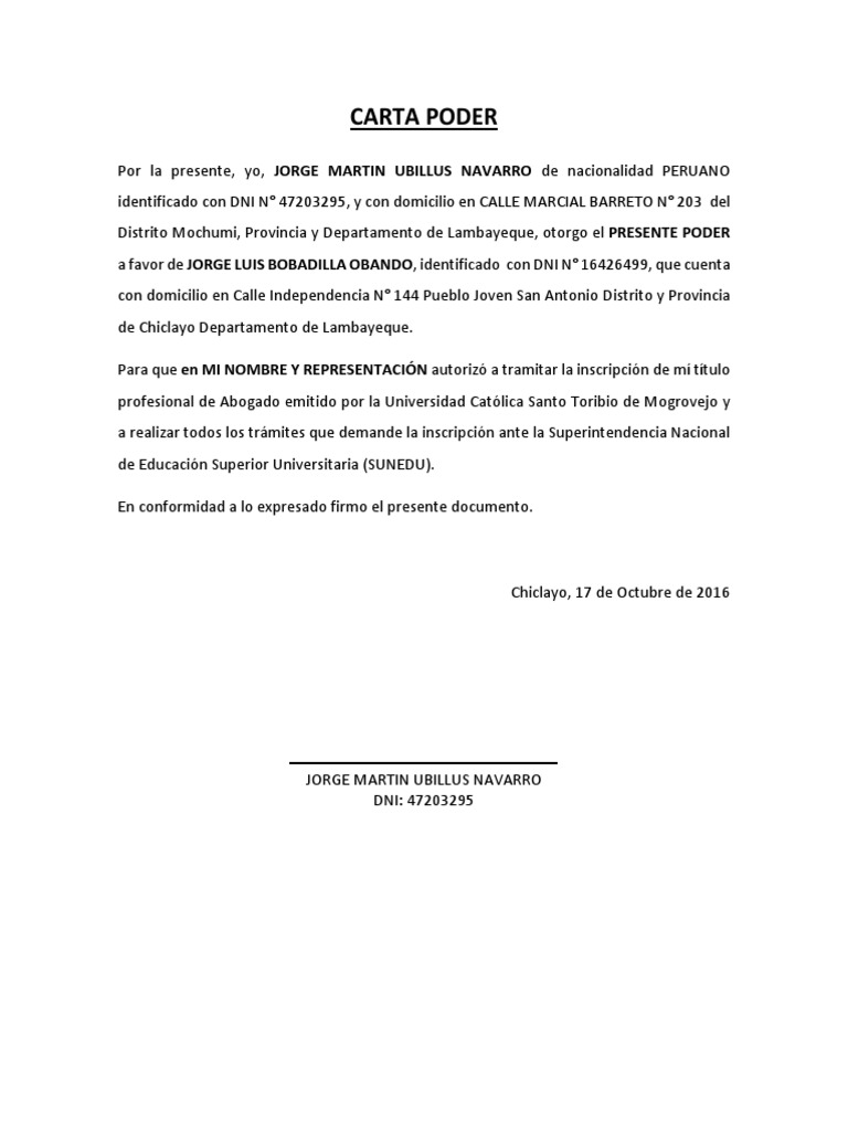 Carta Poder para Inscripción de Título Profesional | PDF