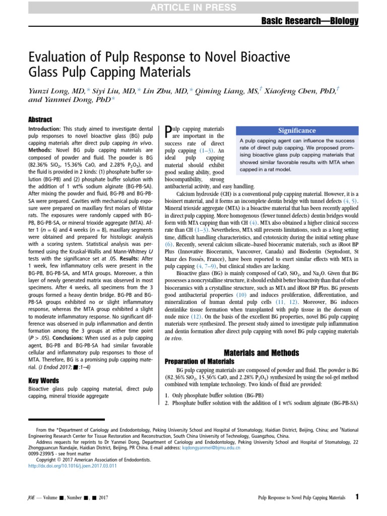 Evaluation of Pulp Response To Novel Bioactive Glass Pulp Capping ...