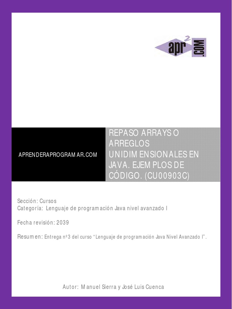 Repaso Arrays Unidimensionales Java Ejemplos Codigo Programacion PDF ...