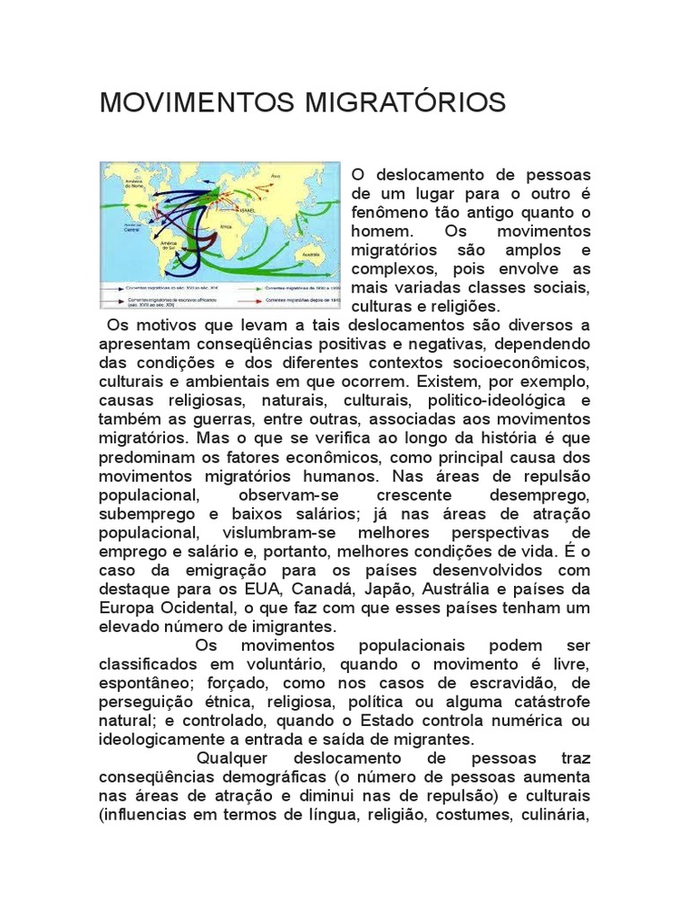 Análise dos Movimentos Migratórios | PDF | Globalização | Migração humana