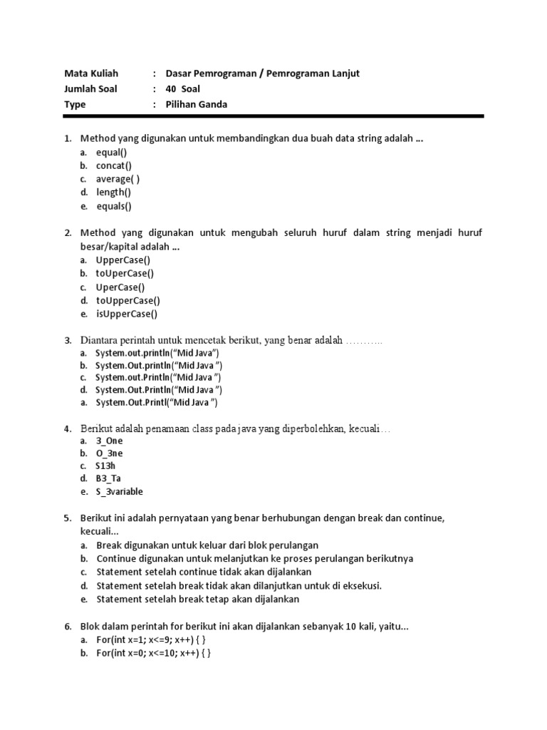 Latihan Soal Pilihan Ganda Dasar Pemrograman Dan