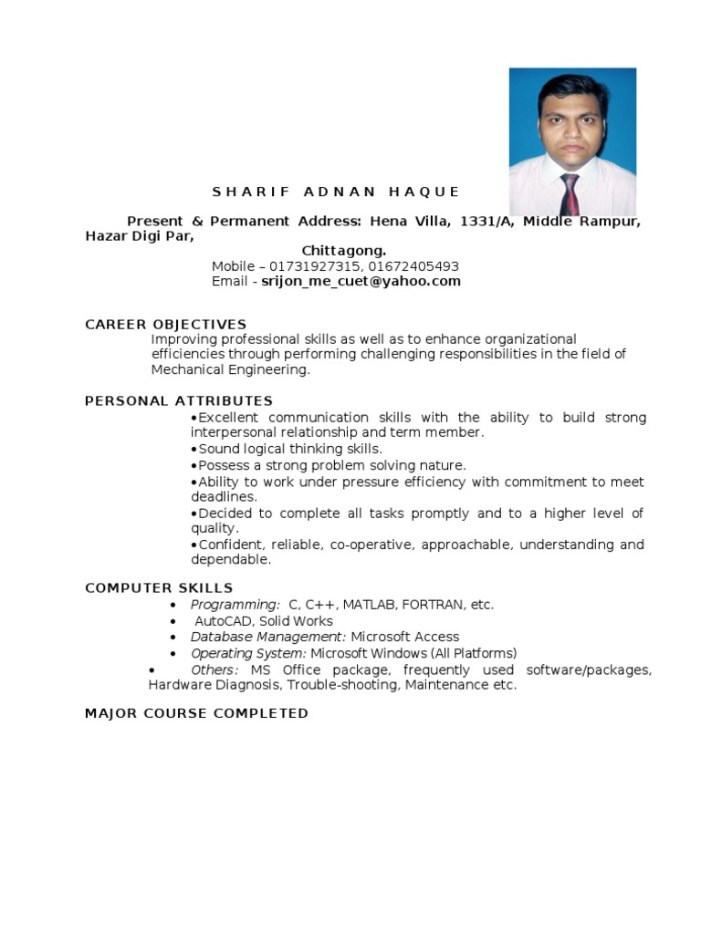 CV of Sharif Adnan Haque | PDF | Engineering | Mechanical Engineering