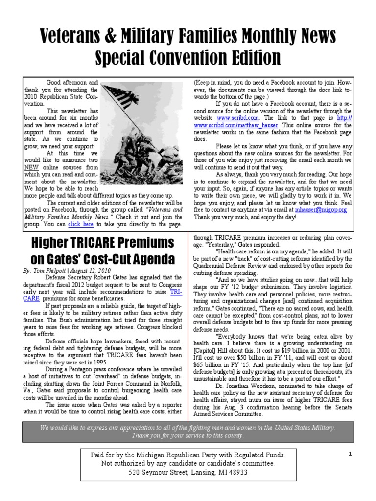 Michigan GOP Veterans Newsletter Update | PDF | Military Budget Of The ...