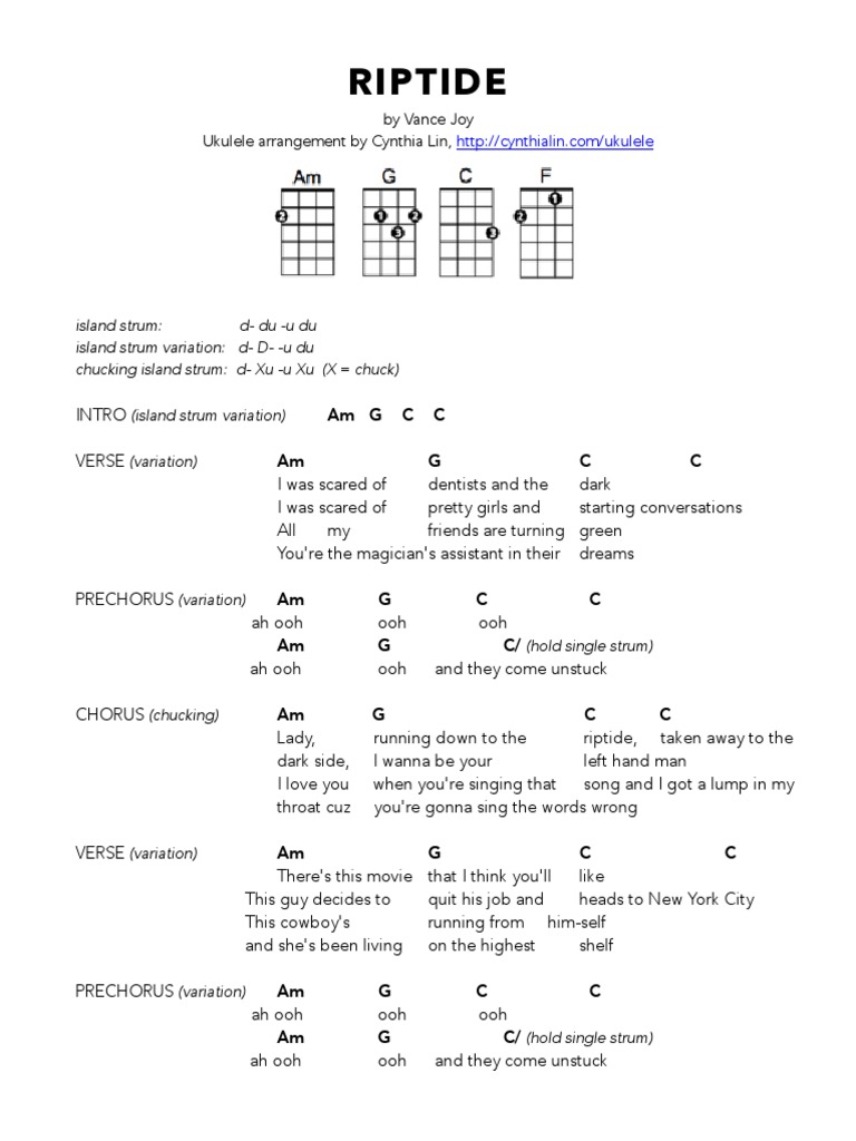 riptide ukulele chord chartpdf song structure song