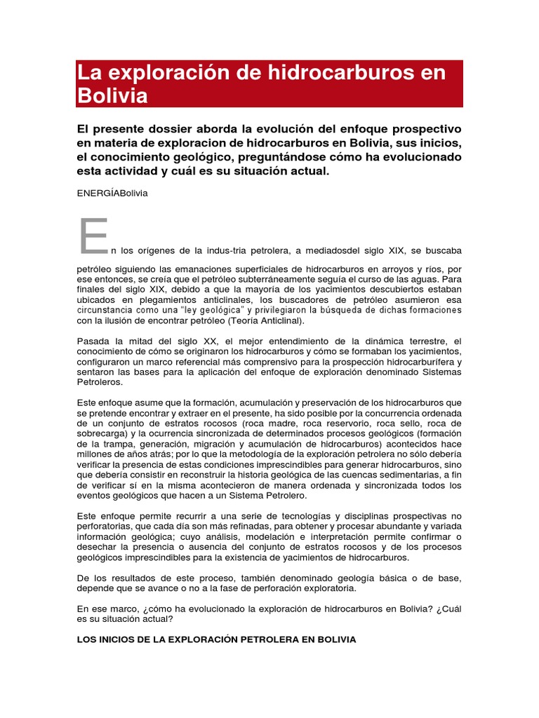Evolución de la Exploración de Hidrocarburos en Bolivia | PDF ...