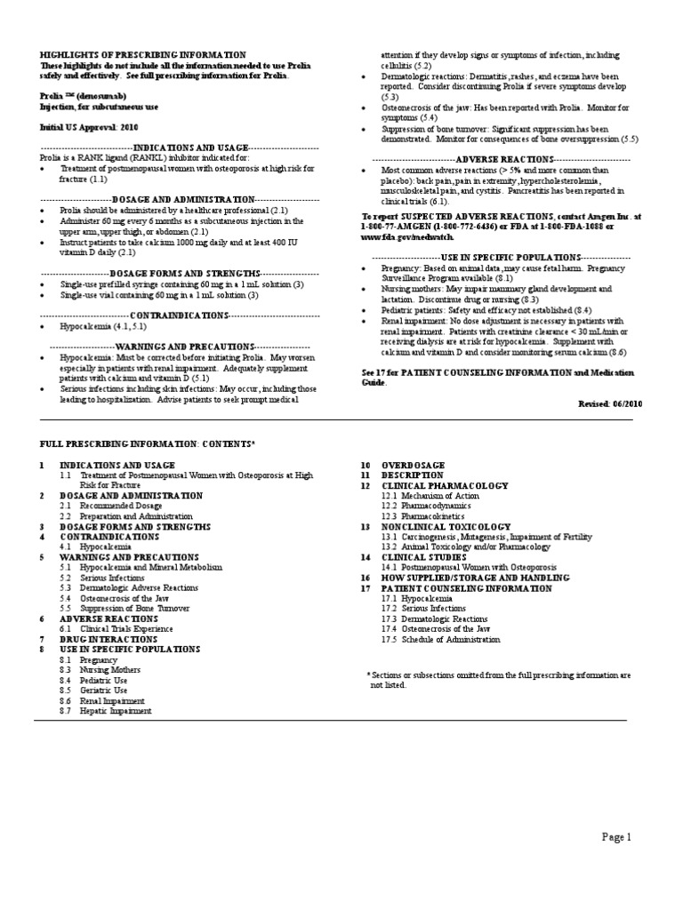 Prolia | PDF | Osteoporosis | Adverse Effect