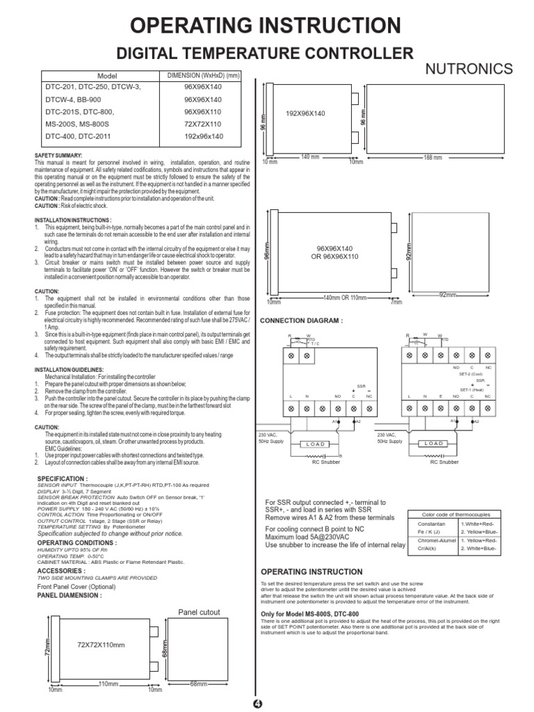 DTC-201 Digital Temperature Controller Manual | PDF | Switch | Fuse ...