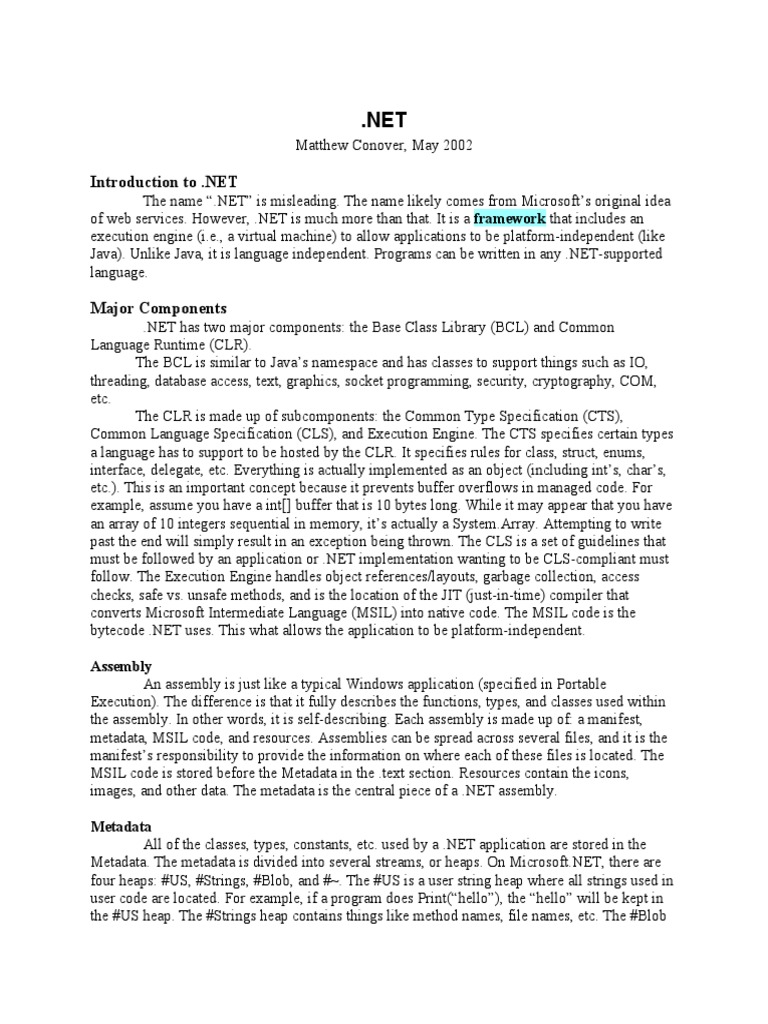 Overview of Microsoft .NET Framework | PDF | Software Engineering ...