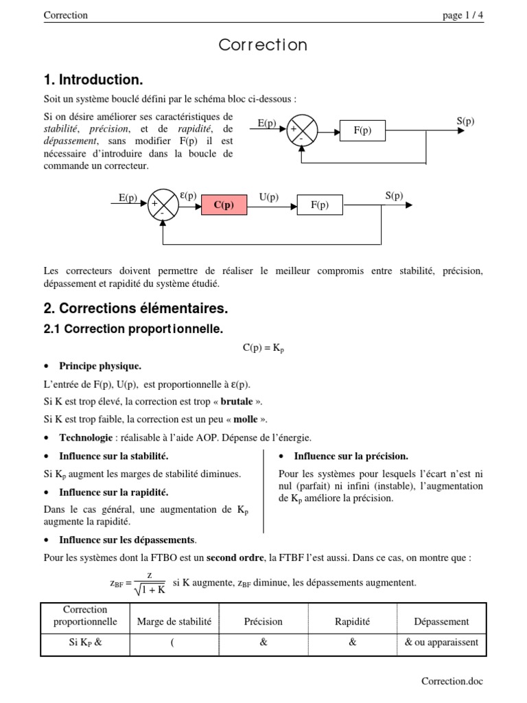 Correcteurs pour systèmes asservis | PDF | Automatisation | Analogique