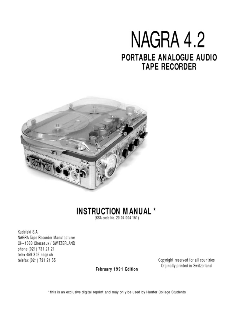 Manuel D'origine NAGRA IV-S / IV-S TC - Service + Instructions