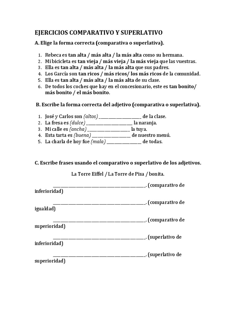 Ejercicios de Comparativos y Superlativos | PDF | Crecimiento personal ...