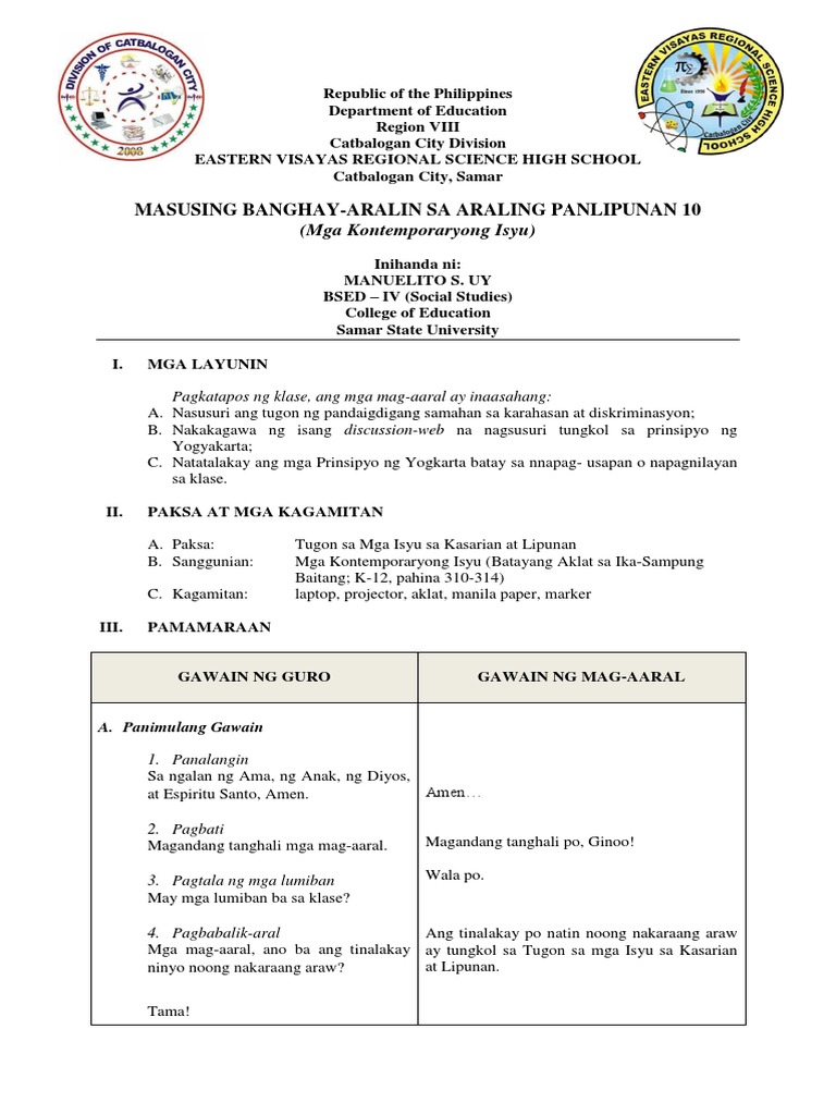 LP 1 Tugon Sa Mga Isyu Sa Kasarian at Lipunan (G10)