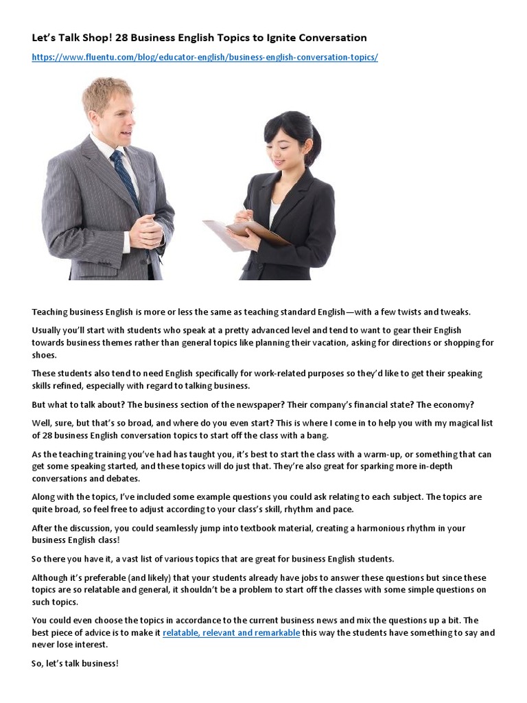 28 Conversation Topics For Business English Students | PDF | Job Interview  | Sales
