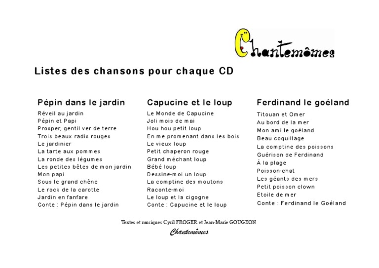 Sommaire Chansons Pdf