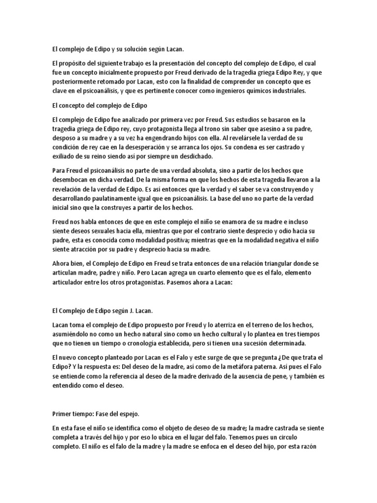 El Complejo de Edipo y Su Solución Según Lacan | Descargar gratis PDF ...