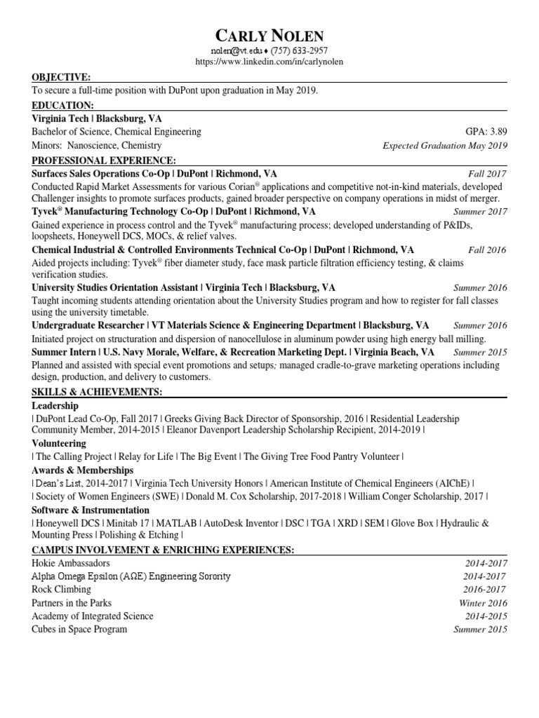 Resume - Fall 2017 | PDF | Virginia Tech | Engineering