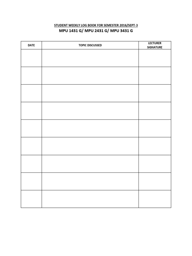 Weekly Log Book PDF