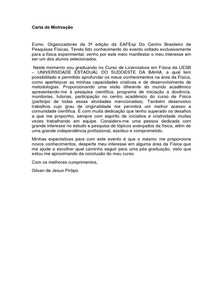 Carta de Motivação