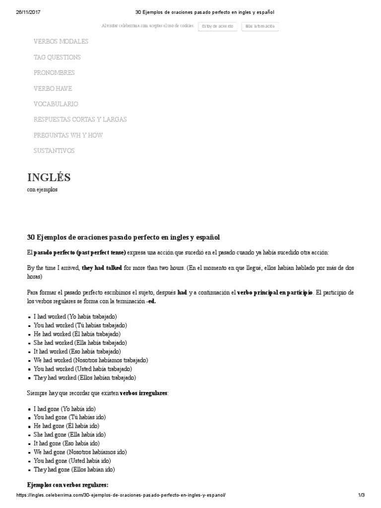 30 Ejemplos de Pasado Perfecto en Inglés | PDF | Verbo | Tipología ...