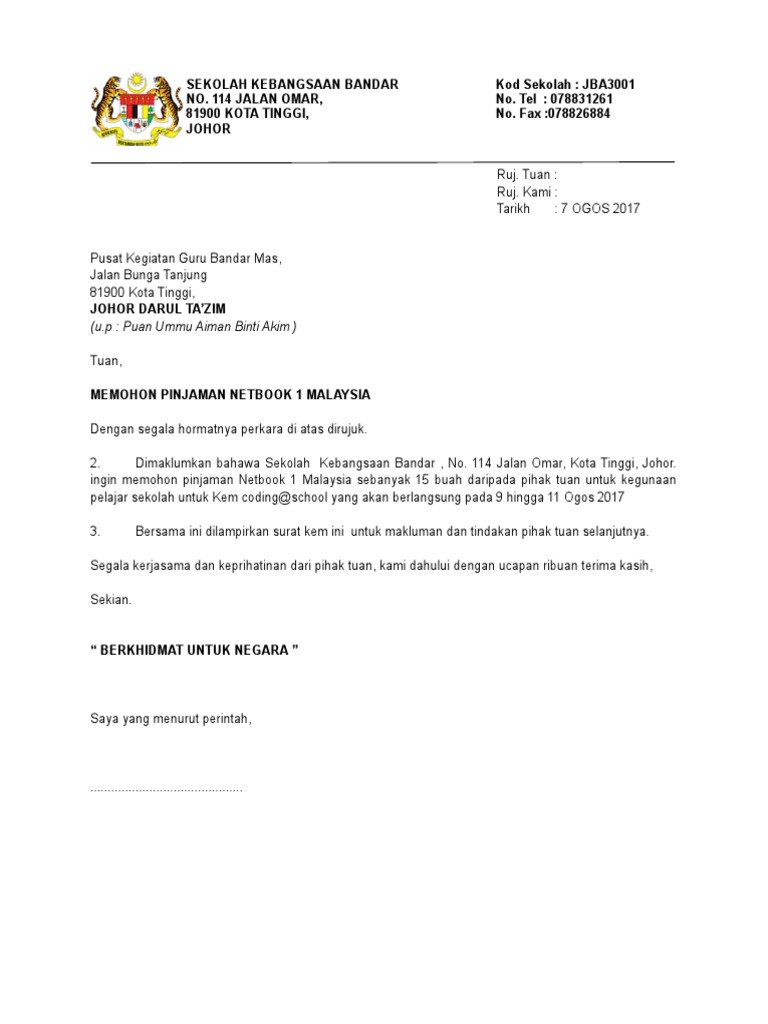 Contoh Surat Permohonan Kursus Pengurusan Jenazah