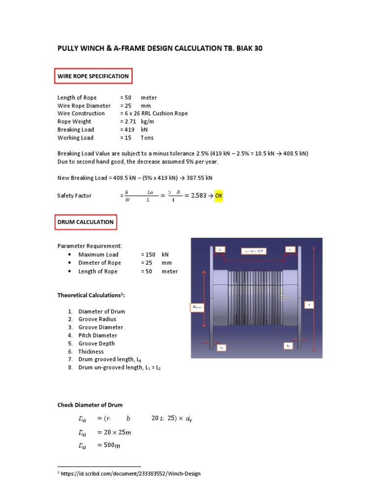 Winch Calculation TUG BOAT Biak 30 PDF Strength Of Materials