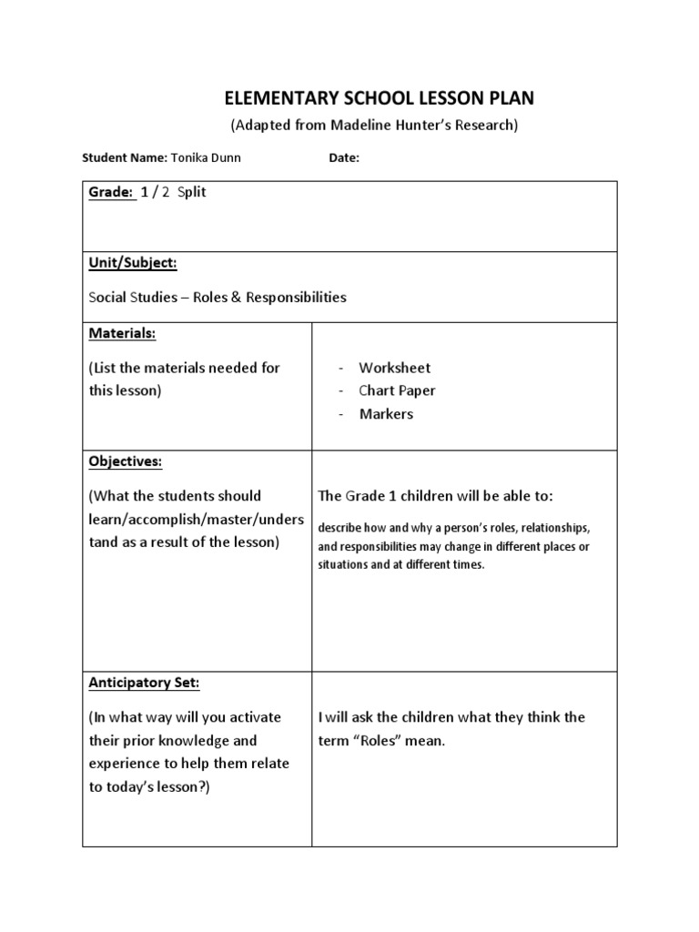 Elementary School Lesson Plan 9 Lesson Plan Educational Psychology