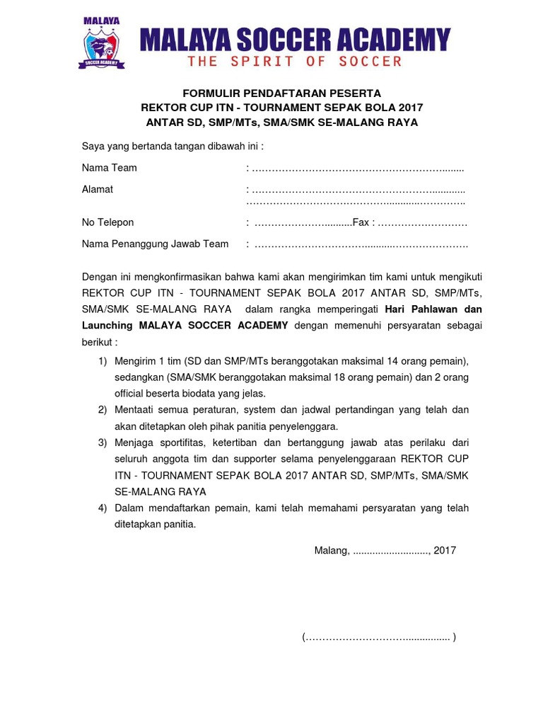 Form Pendaftaran Tournament