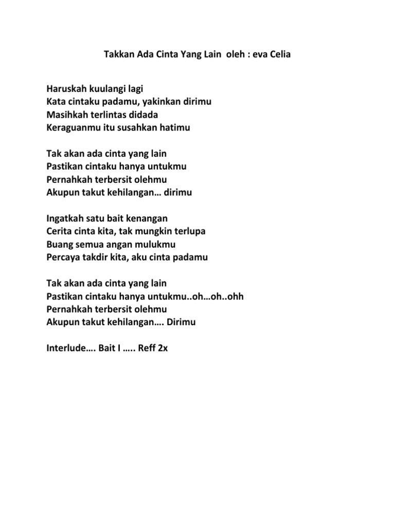 Takkan Ada Cinta Yang Lain Oleh Eva Celia Pdf
