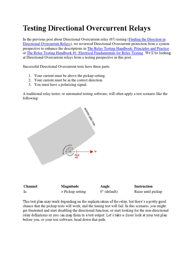 Testing Directional Overcurrent Relays Pdf Relay Engineering