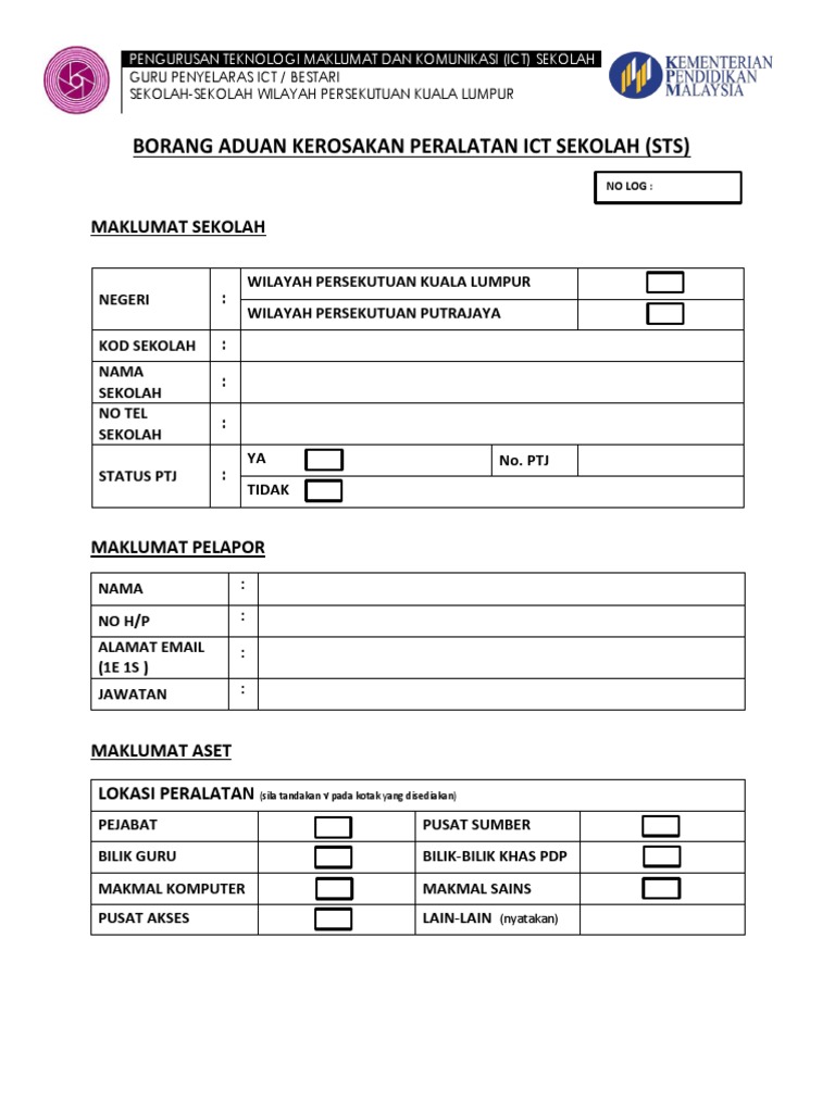 Contoh Borang Aduan Kerosakan
