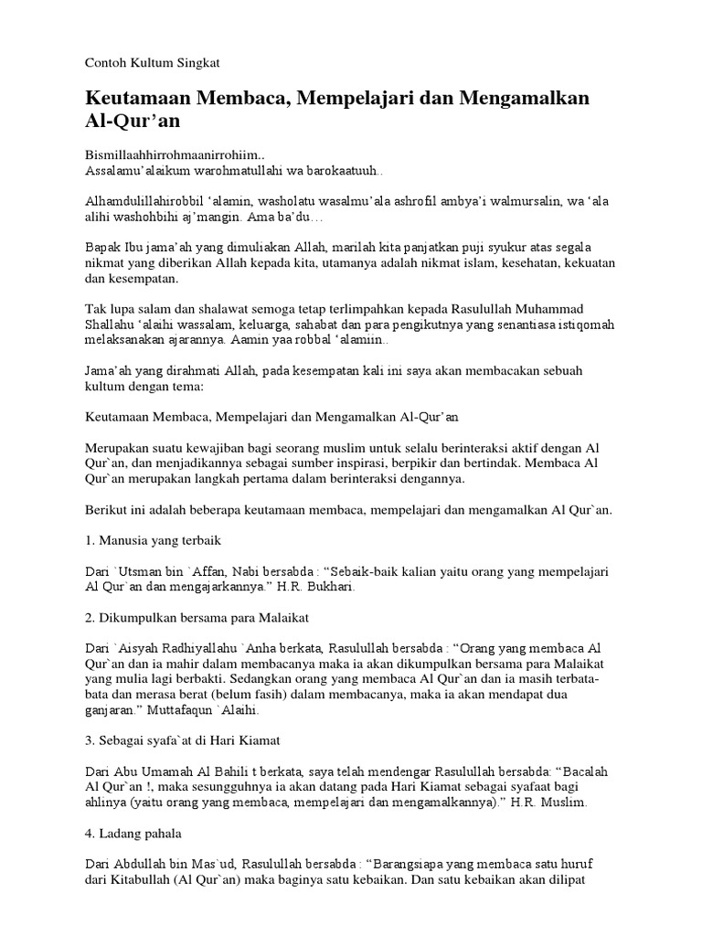 Contoh Kultum Singkat Tema Al Qur An