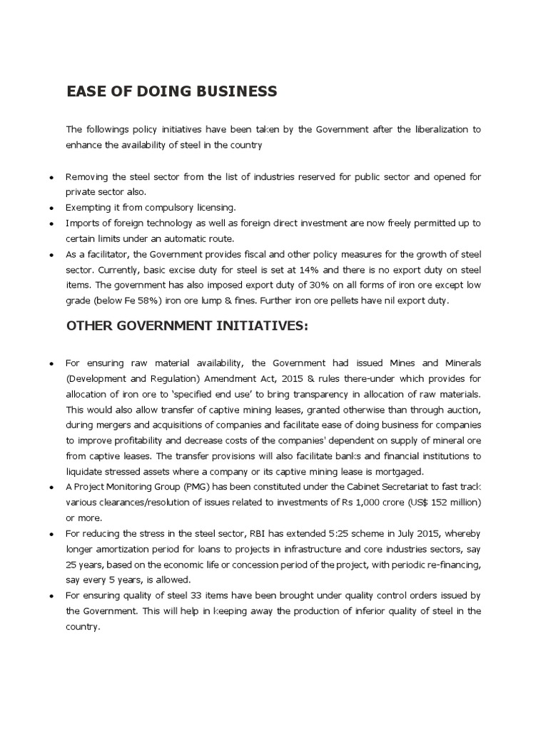 Ease of Doing Business | PDF | Iron Ore | Mining