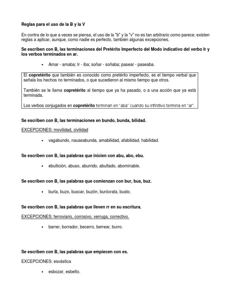 Reglas del uso de la B y la V | PDF | Verbo | Gramática