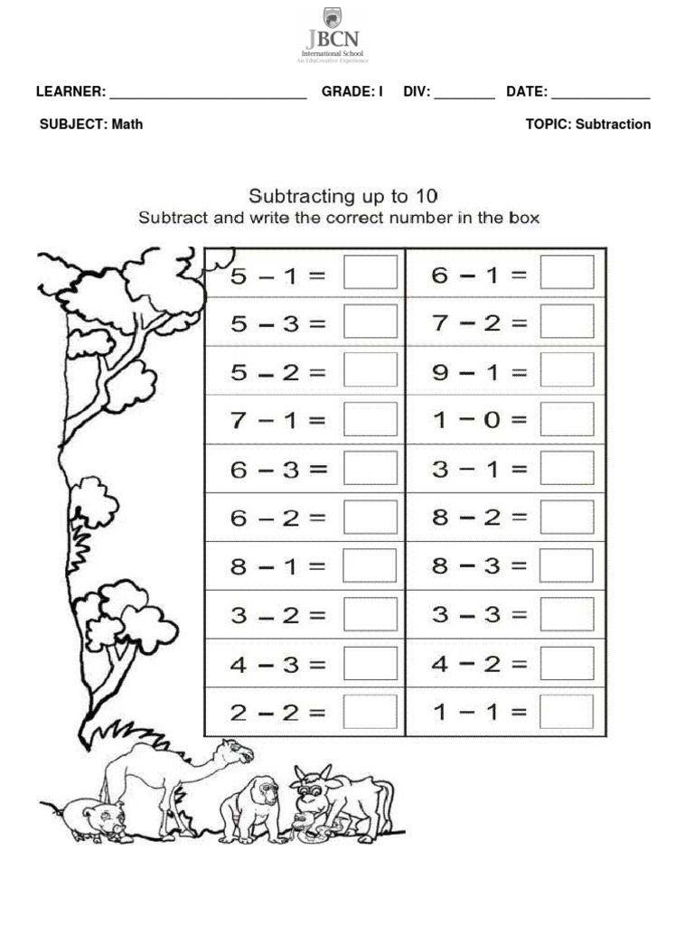 Grade 1 Math: Subtraction Guide | PDF