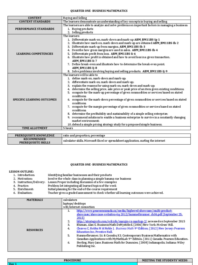 Understanding Markup in Business Math | PDF | Prices | Cost