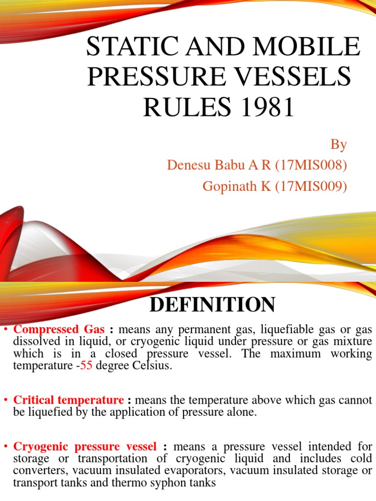 Static and Mobile Pressure Vessels Rules 1981 Cryogenics Pressure