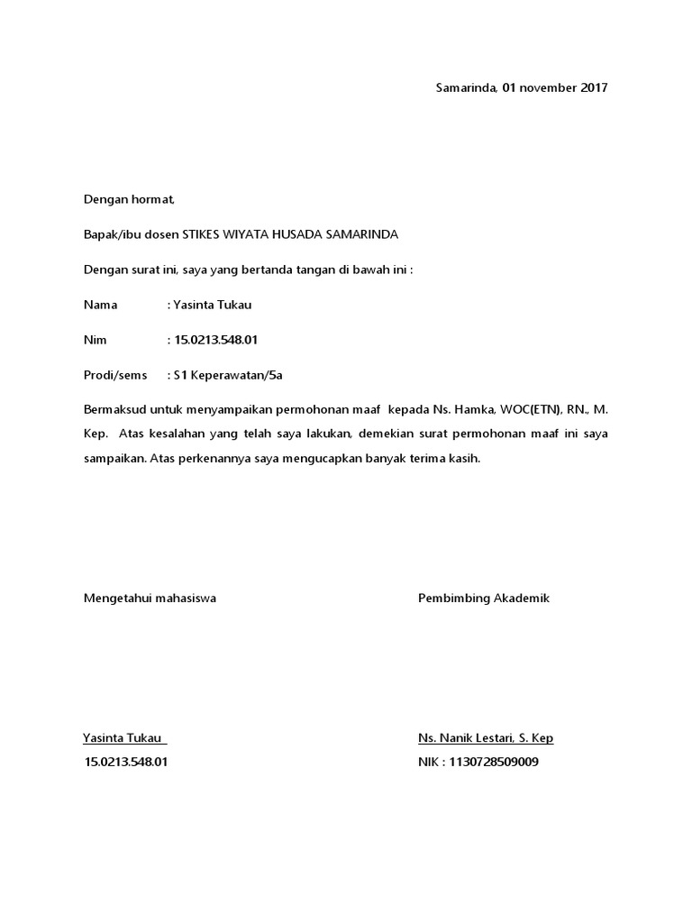 Surat Permohonan Maaf Pdf