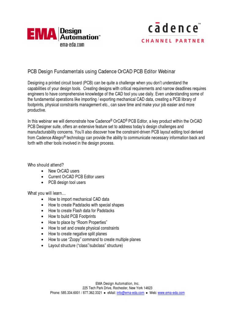 PCB Design Fundamentals Using Cadence Orcad PCB Editor Webinar | PDF