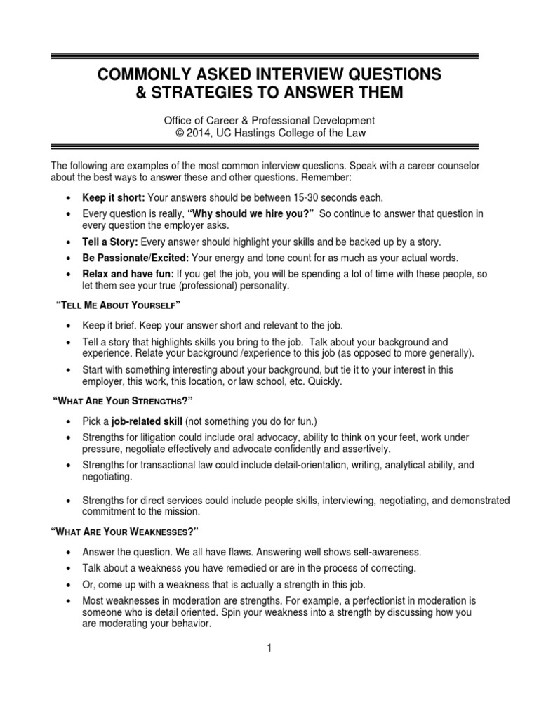 Commonly Asked Interview Questions & Strategies To Answer Them | PDF