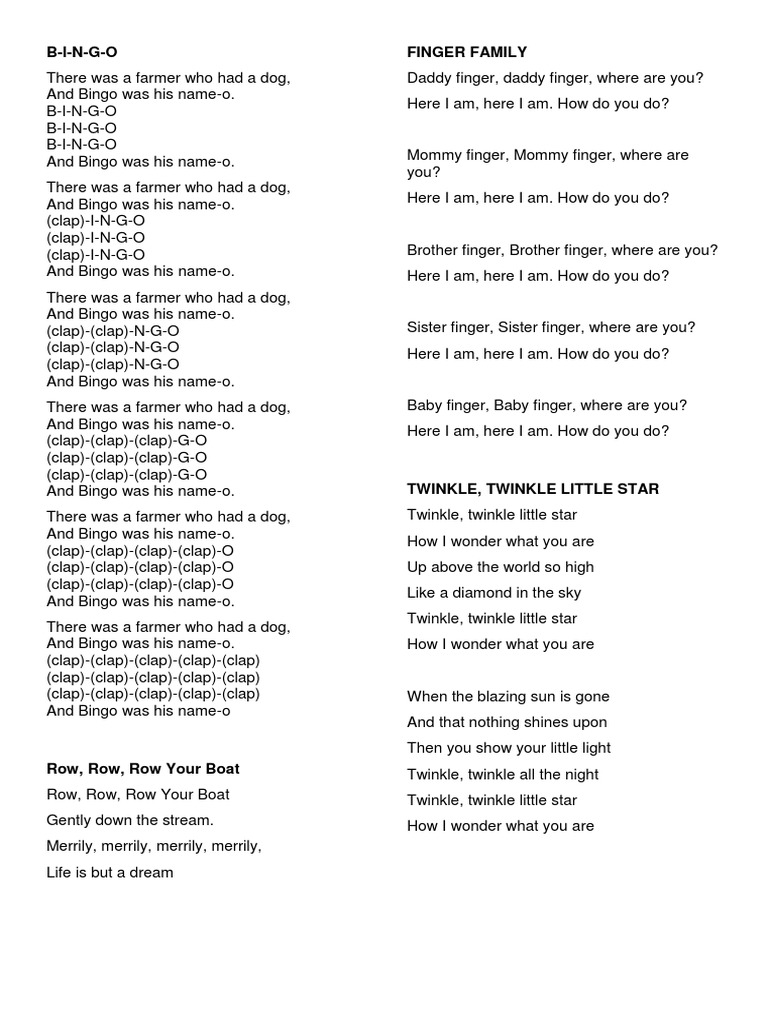 Nursery Rhymes PDF Dogs Song Forms
