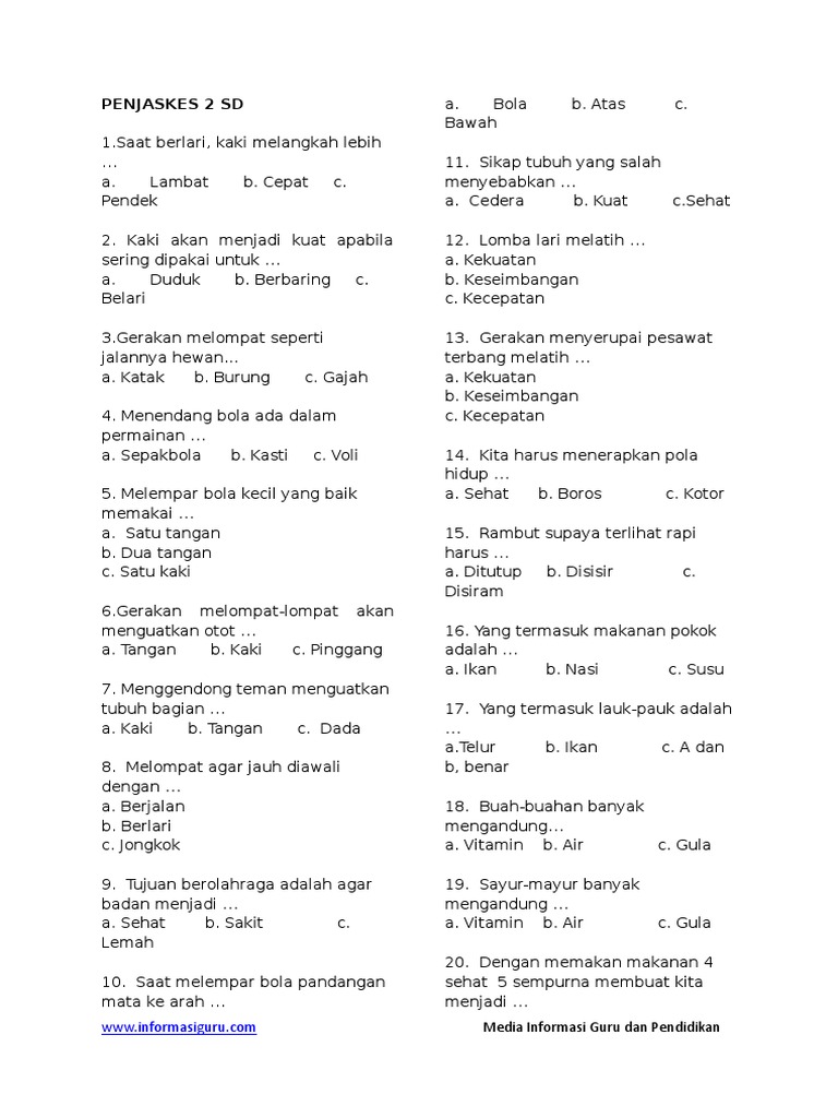 Menguasai Penjas: Contoh Soal UAS Semester 2 untuk Kelas 2 SD yang Komprehensif