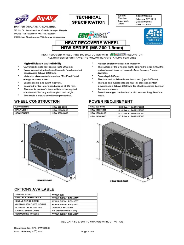 BryAir Heat Recovery Wheel PDF PDF Turbine Mechanical Engineering