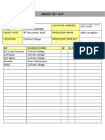 Shoot Kit List