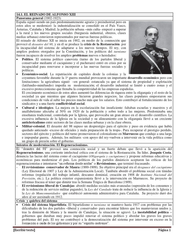 Esquema Reinado Alfonso Xiii Pdf Teorías Políticas Política De España
