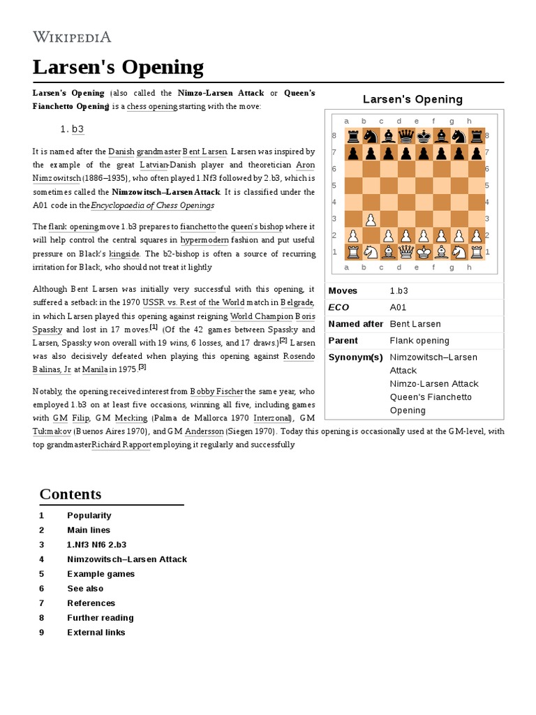 Larsens Opening - The Chess Website
